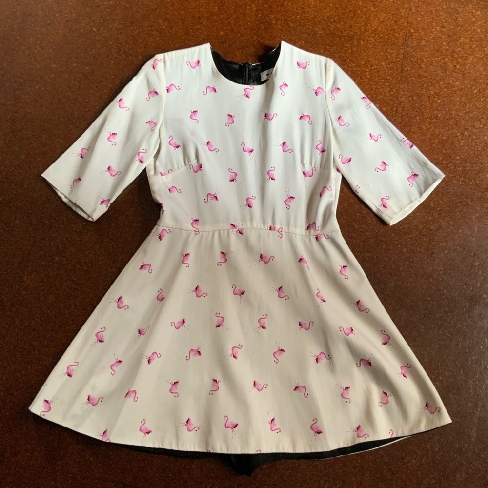 Wayne flamingo print silk skirt romper dress